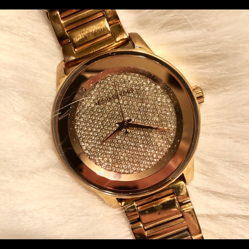 Michael Kors Womens Rose Gold Rhinestone Watch
